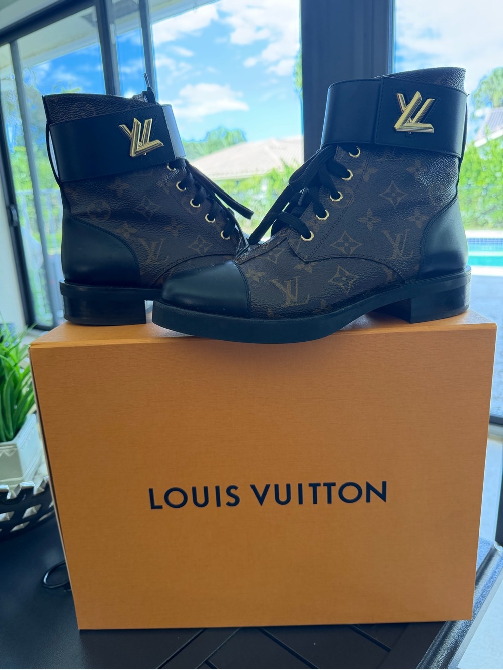 Louis Vuitton Wonderland Flat Rangwr Boots with Gold LV Accent